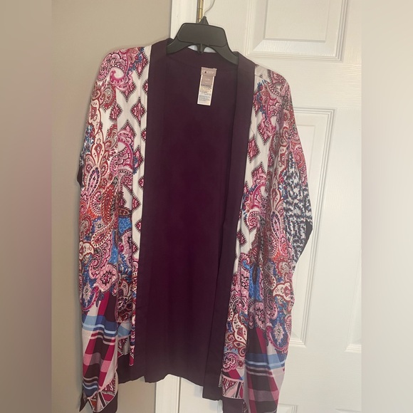 Chico's Women's Floral Plaid Paisley mixed print Ruana Wrap Kimono Boho Size S/M - Picture 11 of 12